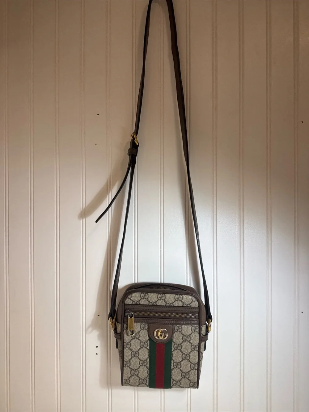 Gucci Brown GG Supreme Messenger with Green and Red Web cross body